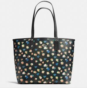 Coach F57668 Reversible City Tote in Tea Rose Floral and Black Multi Color